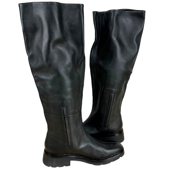 Vince NWOB Rune Slouch Leather Knee High Black Boots Size 8.5M Thick Lug Soles - Picture 7 of 11